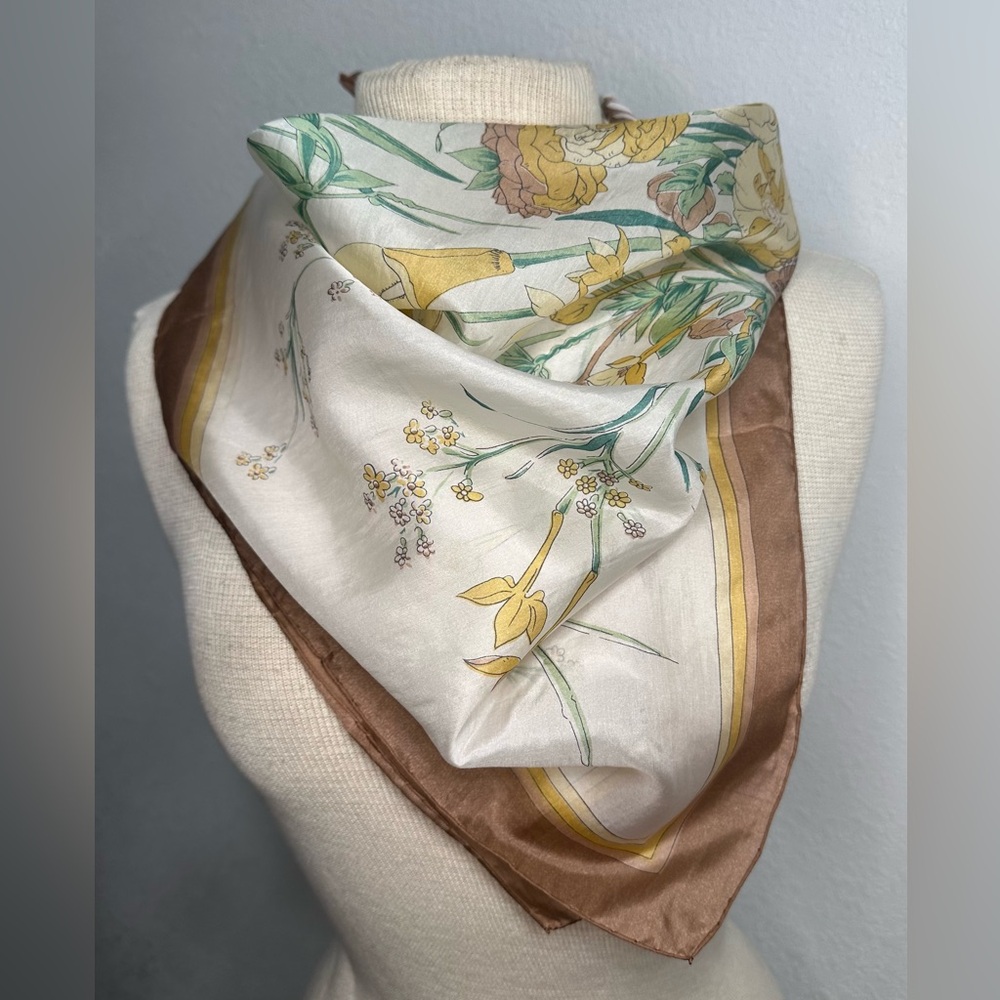 Vintage Double Peach Flower Bouquet Silk Scarf